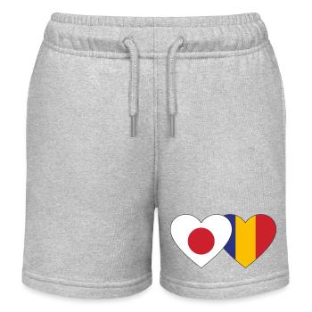 Japan Romania Flag Heart - Kids Organic Sweat Shorts by Stanley/Stella - heather grey - Front