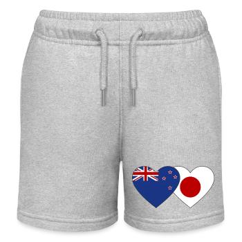 Neuseeland Japan Flagge Herz - Kinder Organic Joggingshorts Mini Bolter von Stanley/Stella - Grau meliert - Vorne