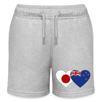 Japan Neuseeland Flagge Herz - Kinder Organic Joggingshorts Mini Bolter von Stanley/Stella - Grau meliert - Vorne