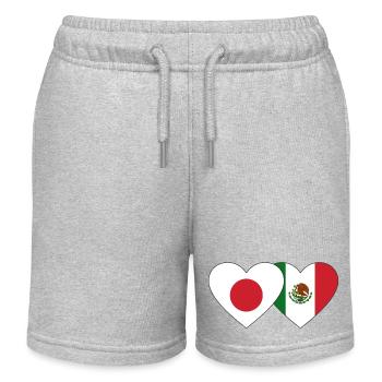 Japan Mexico Flag Heart - Kids Organic Sweat Shorts by Stanley/Stella - heather grey - Front