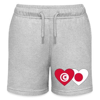 Tunisia Japan Flag Heart - Kids Organic Sweat Shorts by Stanley/Stella - heather grey - Front