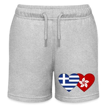 Griechenland Hongkong Flagge Herz - Kinder Organic Joggingshorts Mini Bolter von Stanley/Stella - Grau meliert - Vorne