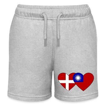 Denmark Taiwan Flag Heart - Kids Organic Sweat Shorts by Stanley/Stella - heather grey - Front