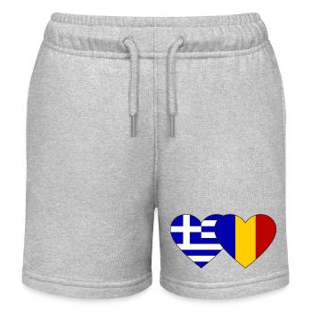 Greece Romania Flag Heart - Kids Organic Sweat Shorts by Stanley/Stella - heather grey - Front