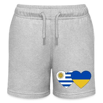 Uruguay Ukraine Herz Flagge - Kinder Organic Joggingshorts Mini Bolter von Stanley/Stella - Grau meliert - Vorne