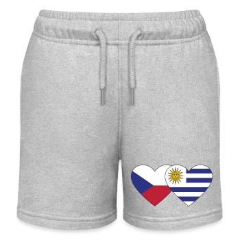 Czech Republic Uruguay Heart Flag - Kids Organic Sweat Shorts by Stanley/Stella - heather grey - Front
