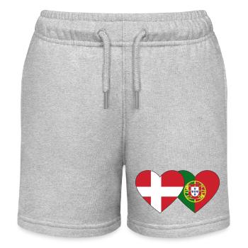 Denmark Portugal Flag Heart - Kids Organic Sweat Shorts by Stanley/Stella - heather grey - Front