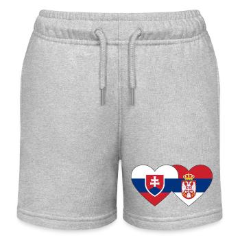 Slovakia Serbia Heart Flag - Kids Organic Sweat Shorts by Stanley/Stella - heather grey - Front