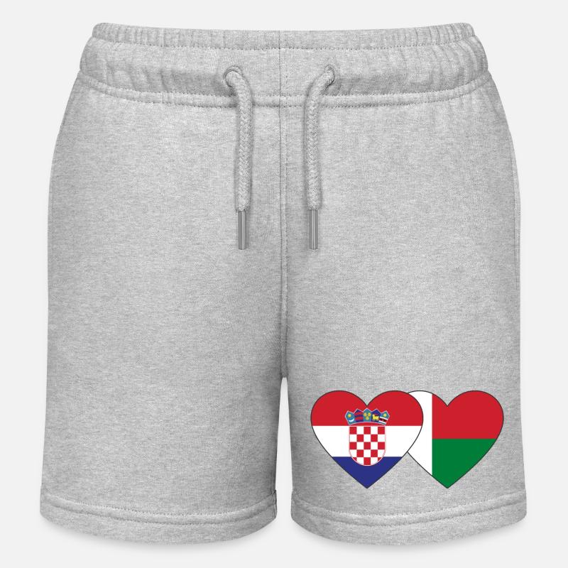 Croatie Madagascar drapeau coeur - Short de jogging enfant bio Stanley/Stella - gris chiné