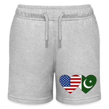 USA Pakistan Flag Heart - Kids Organic Sweat Shorts by Stanley/Stella - heather grey - Front