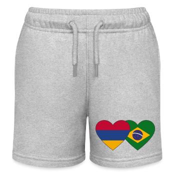 Armenia Brazil Flag Heart - Kids Organic Sweat Shorts by Stanley/Stella - heather grey - Front