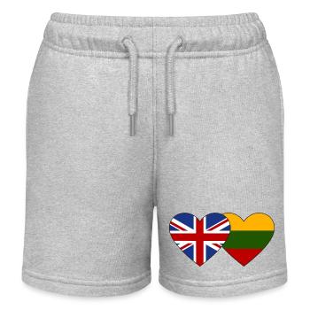 Great Britain Lithuania Flag Heart - Kids Organic Sweat Shorts by Stanley/Stella - heather grey - Front