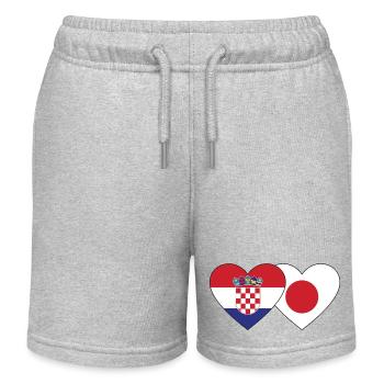Croatia Japan Flag Heart - Kids Organic Sweat Shorts by Stanley/Stella - heather grey - Front