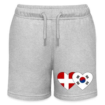 Denmark South Korea Flag Heart - Kids Organic Sweat Shorts by Stanley/Stella - heather grey - Front
