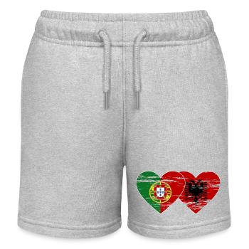 Portugal Albanie drapeau coeur utilisé - Short de jogging enfant bio Stanley/Stella - gris chiné - Devant