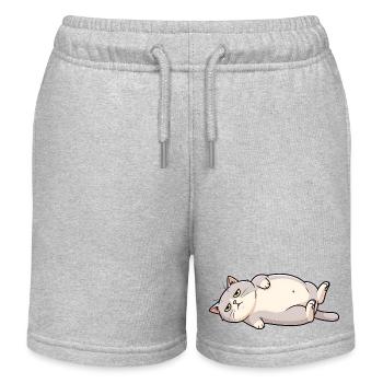 Schlafkater Cartoon in Grau-Weiß Dicke Katze - Kinder Organic Joggingshorts Mini Bolter von Stanley/Stella - Grau meliert - Vorne