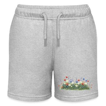 Prairie colorée de fleurs sauvages avec des marguerites - Short de jogging enfant bio Stanley/Stella - gris chiné - Devant