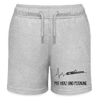 Mit Herz und Posaune - Kinder Organic Joggingshorts Mini Bolter von Stanley/Stella - Grau meliert - Vorne