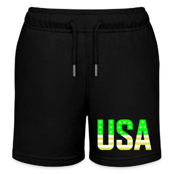 USA green yellow - Kids Organic Sweat Shorts by Stanley/Stella - black - Front