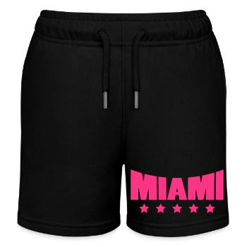 Miami USA Palmen Strand Sonne Amerika Florida Logo - Kinder Organic Joggingshorts Mini Bolter von Stanley/Stella - Schwarz - Vorne