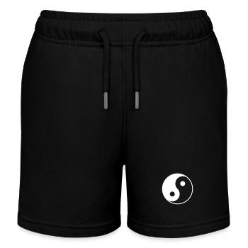 Yin Yang Grafikdruck mit weißer Hälfte - Kinder Organic Joggingshorts Mini Bolter von Stanley/Stella - Schwarz - Vorne