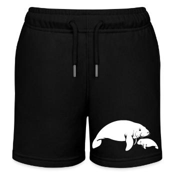 Manatee Mom with Baby - Manatee - Siren - Kids Organic Sweat Shorts by Stanley/Stella - black - Front