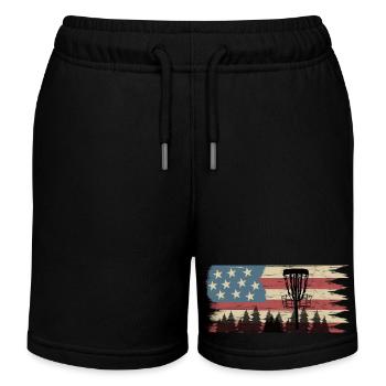 Disc Golf US Flagge Vintage Frisbee Golf - Kinder Organic Joggingshorts Mini Bolter von Stanley/Stella - Schwarz - Vorne