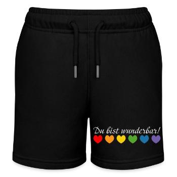 Regenbogenherzchen du bist wunderbar white - Kinder Organic Joggingshorts Mini Bolter von Stanley/Stella - Schwarz - Vorne