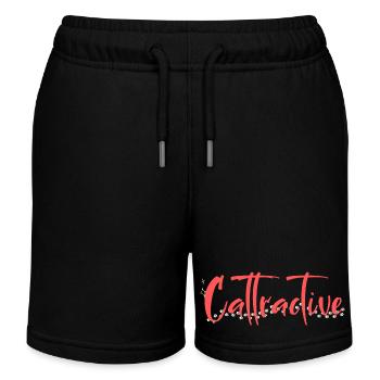 Attraktiv: Rosa Katzen-Anhänger - Kinder Organic Joggingshorts Mini Bolter von Stanley/Stella - Schwarz - Vorne