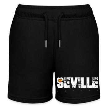 Seville Distressed Typography with Flag - Kids Organic Sweat Shorts by Stanley/Stella - black - Front