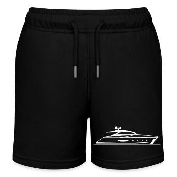 Motorboat Yacht Silhouette Minimal Design - Kids Organic Sweat Shorts by Stanley/Stella - black - Front