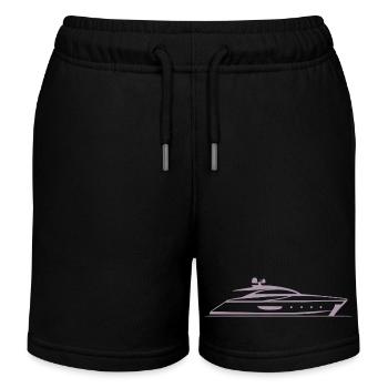 Motorboat Yacht Silhouette Minimal Design - Kids Organic Sweat Shorts by Stanley/Stella - black - Front