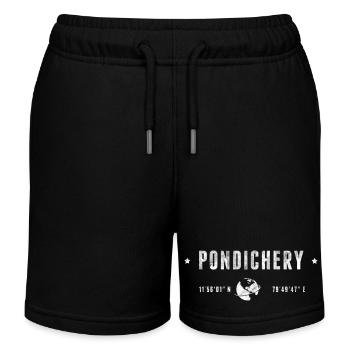 PONDICHERRY Stylized geographical coordinates - Kids Organic Sweat Shorts by Stanley/Stella - black - Front