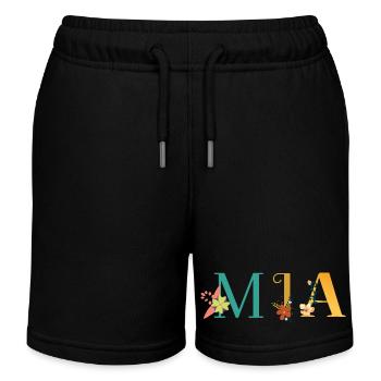 MIA Namenskunst mit gestickten Blumen - Kinder Organic Joggingshorts Mini Bolter von Stanley/Stella - Schwarz - Vorne