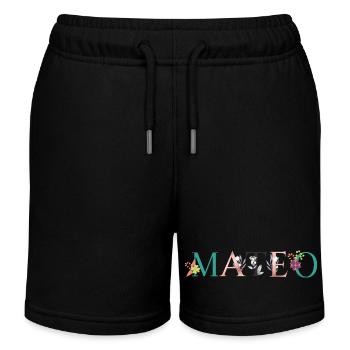 MATEO Namenskunst mit gestickten Blumen - Kinder Organic Joggingshorts Mini Bolter von Stanley/Stella - Schwarz - Vorne