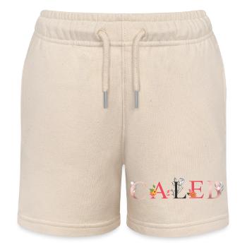 CALEB Namenskunst mit gestickten Blumen - Kinder Organic Joggingshorts Mini Bolter von Stanley/Stella - Natur - Vorne