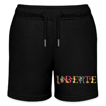 LIBERTE Nom Art avec des fleurs brodées - Short de jogging enfant bio Stanley/Stella - noir - Devant
