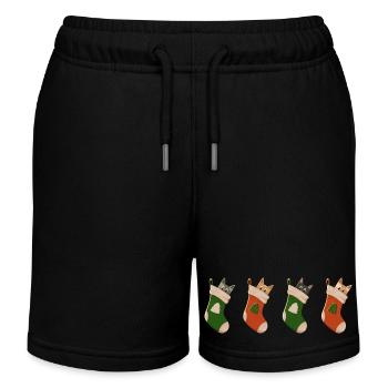 Cats in stockings for Christmas - Kids Organic Sweat Shorts by Stanley/Stella - black - Front