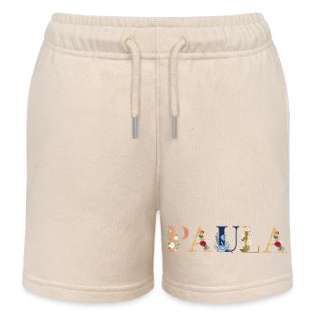 PAULA Name Art With Flowers Embroidered - Kids Organic Sweat Shorts by Stanley/Stella - soft Ecru - Front