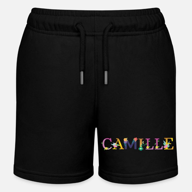 Nom CAMILLE Orné de Fleurs - Short de jogging enfant bio Stanley/Stella - noir