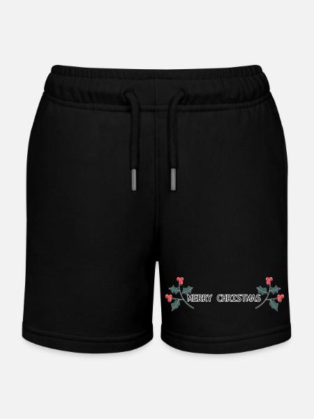 Merry Christmas - Kids Organic Sweat Shorts by Stanley/Stella - black
