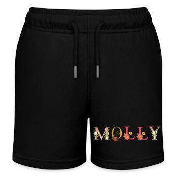 Nom MOLLY décoré de fleurs - Short de jogging enfant bio Stanley/Stella - noir - Devant