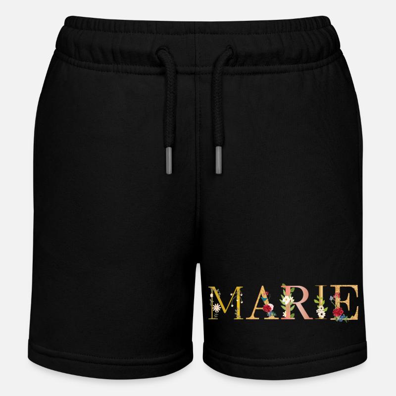 Le prénom de MARIE est décoré de fleurs - Short de jogging enfant bio Stanley/Stella - noir