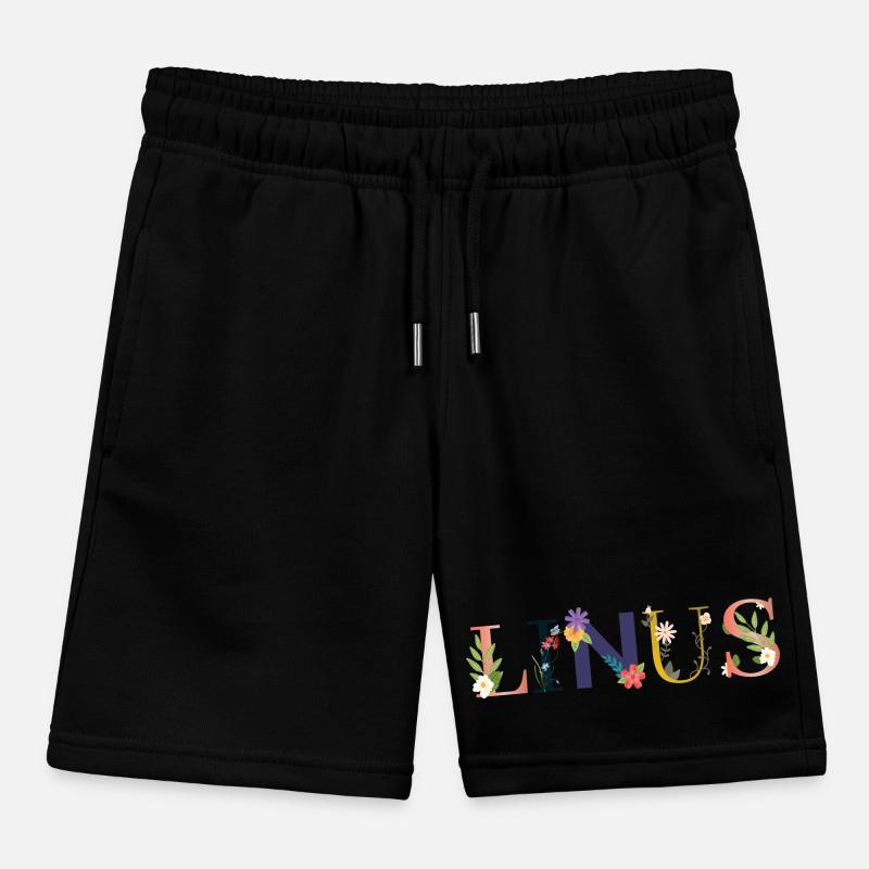 Le nom de LINUS est décoré de fleurs Short de jogging enfant bio Stanley/Stella