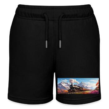 Nostalgischer Eisenbahnzug mit Dampflokomotive - Kinder Organic Joggingshorts Mini Bolter von Stanley/Stella - Schwarz - Vorne