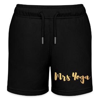 Mrs. Mrs. Yoga Fan Gold Exclusive Handwriting Pair - Kids Organic Sweat Shorts by Stanley/Stella - black - Front