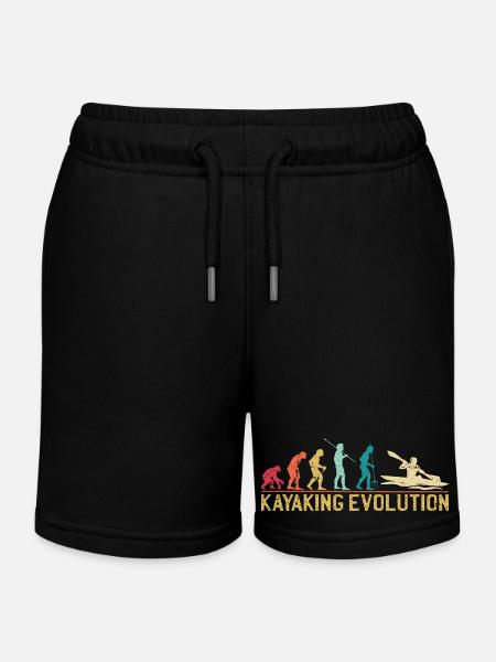 Kayaking Evolution Illustration - Kids Organic Sweat Shorts by Stanley/Stella - black