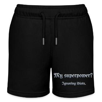 Humorvoller Superpower-Satz mit Witz - Kinder Organic Joggingshorts Mini Bolter von Stanley/Stella - Schwarz - Vorne