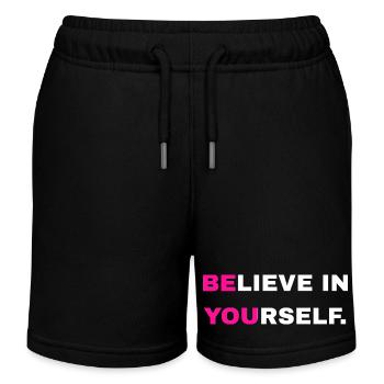 Inscription « Croyez en vous » - Short de jogging enfant bio Stanley/Stella - noir - Devant