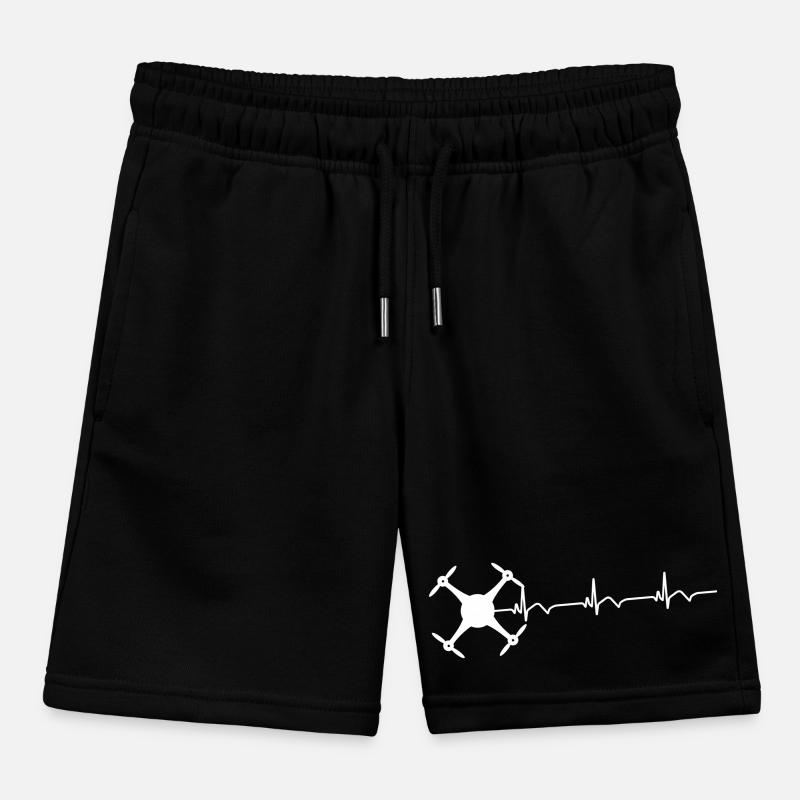 Drone Drone Pilot ECG Heartbeat Kids Organic Sweat Shorts by Stanley/Stella